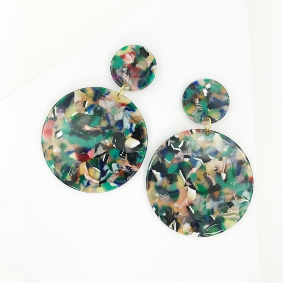 Circle Drop Earrings in Green - Picture 1 of 8
